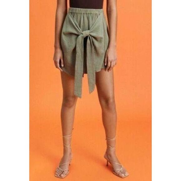 Zara EUC Wrap Up Knotted ButterySoft Material Olive Khaki Green Mini Skirt XS - Picture 4 of 12